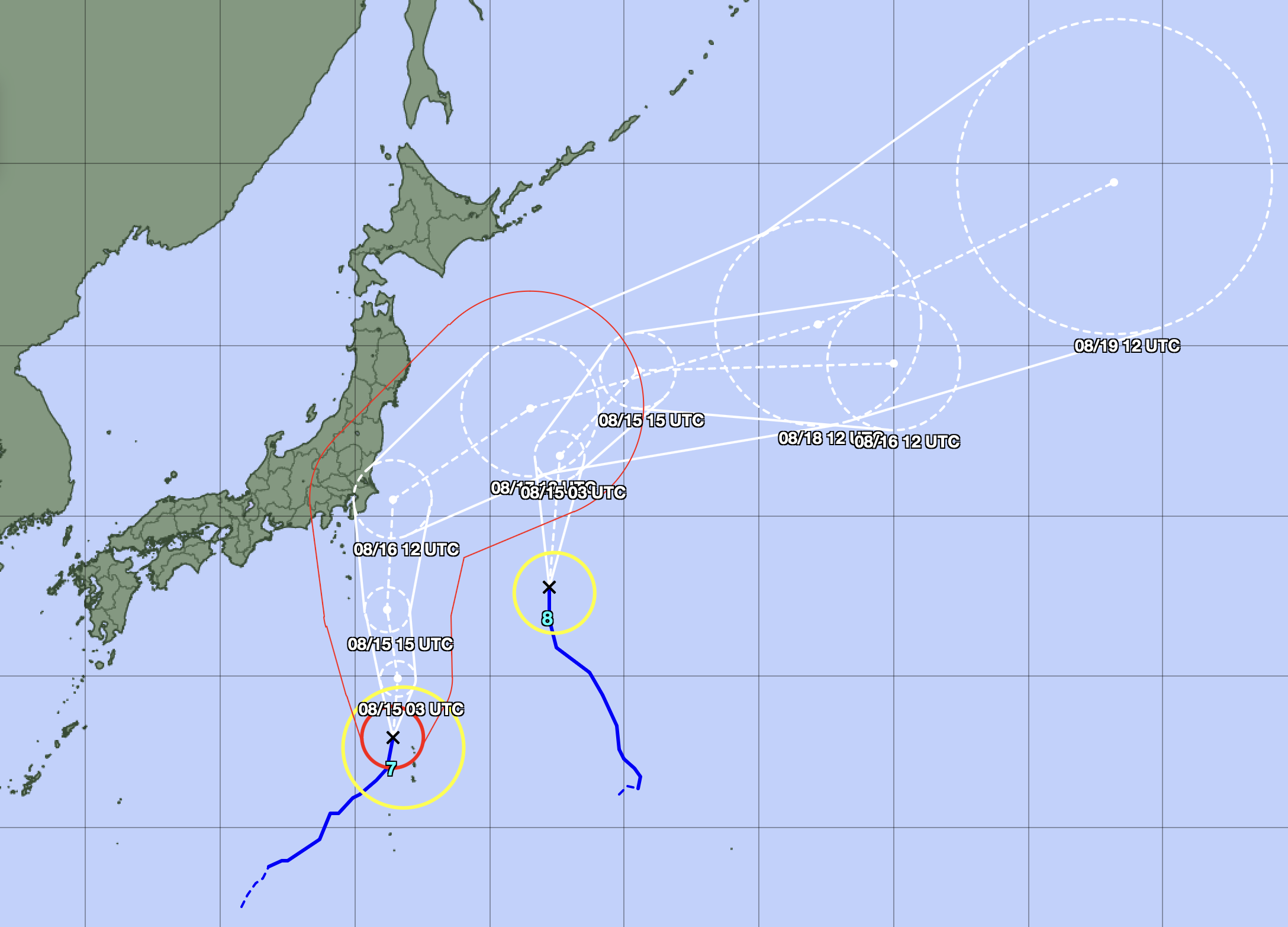 a map of japan with different colored circles and lines